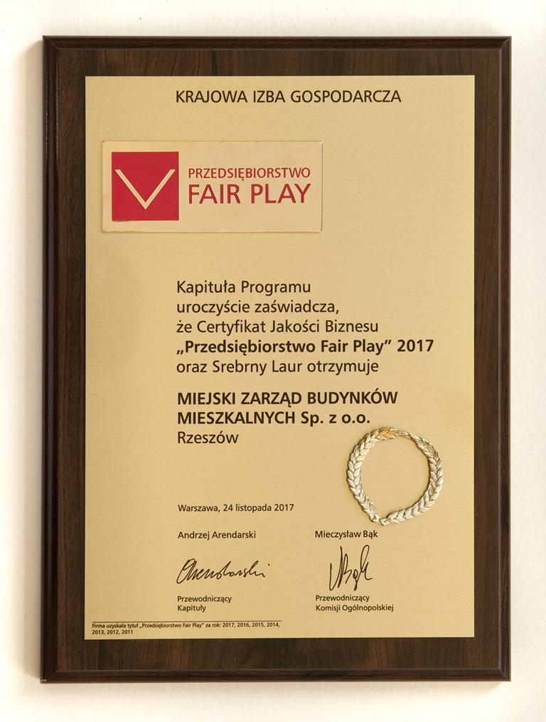 Srebrny Laur "Fair Play" 2017