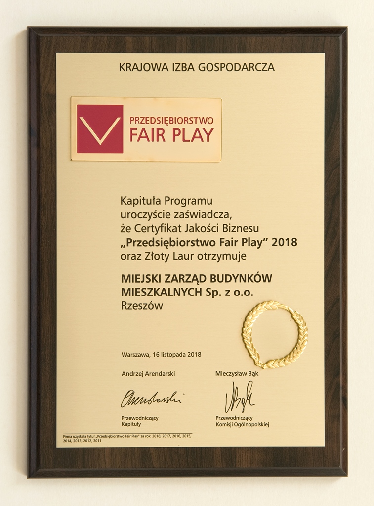 Złoty Laur "Fair Play" 2018